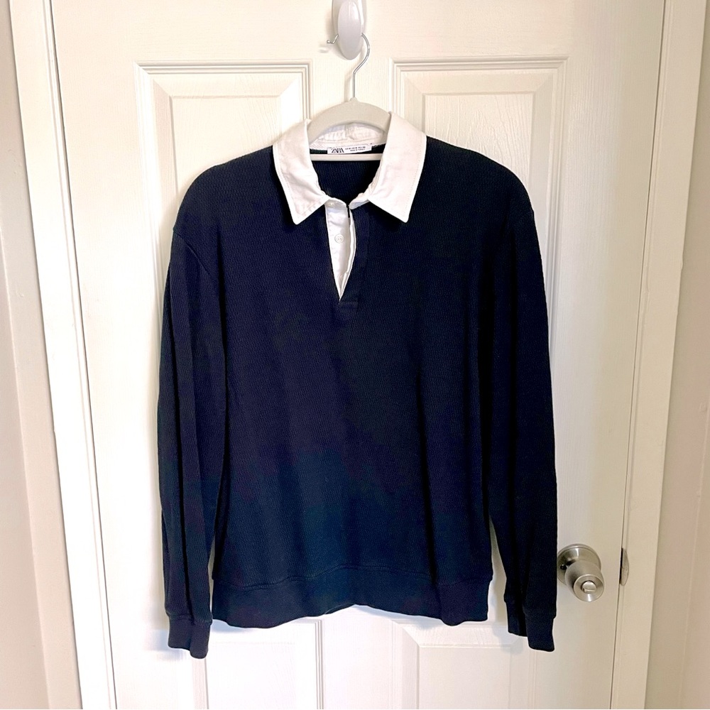 Zara Man Long Sleeve Textured Polo